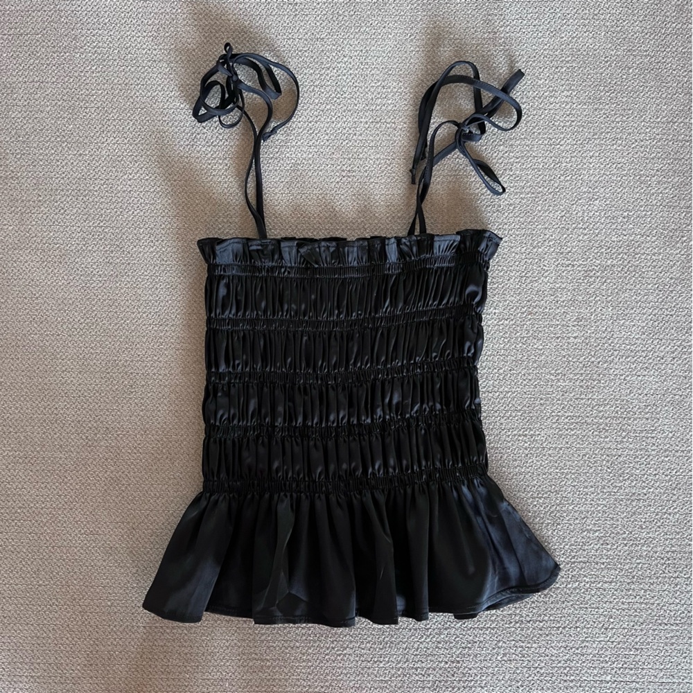 Black Ruched Satin Top